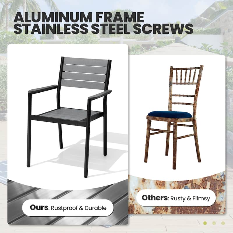 11/13-Piece Outdoor Dining Set Aluminum Rectangular Table with Umbrella Hole and Stackable Chairs