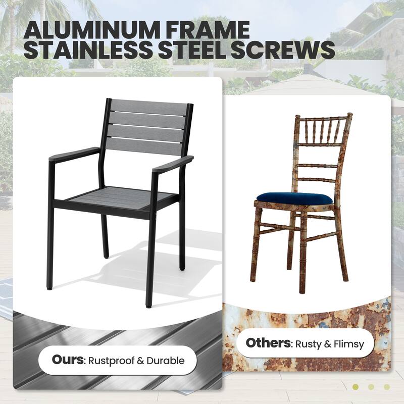 Outdoor 9-piece Patio Dining Set Aluminum Dining Table with Umbrella Hole and Chairs