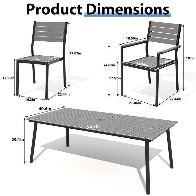 9-Piece Outdoor Patio Dining Set Wood-Like Table Top Alumium Umbrella Hole Table with Stackable Chairs - N/A