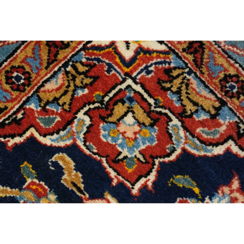 Hand Knotted Oriental 100% Wool Carpet Traditional Floral Navy Blue & Blues Kashan Runner Rug - 10' 9'' X 3' 6''