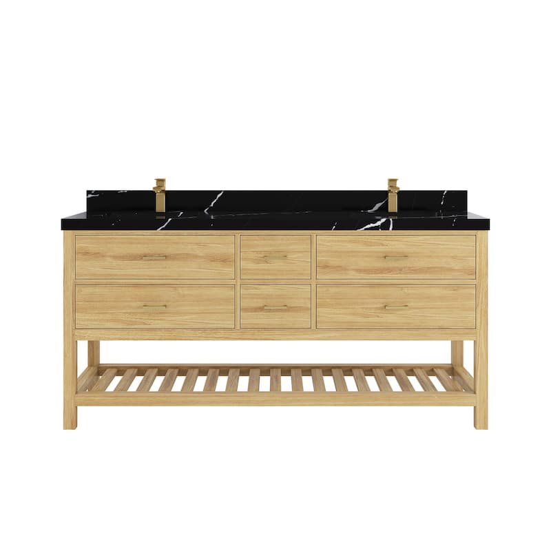 Willow Collections 72 in. W x 22 in. D Parker Solid Teak Double Sink Bathroom Vanity with Countertop