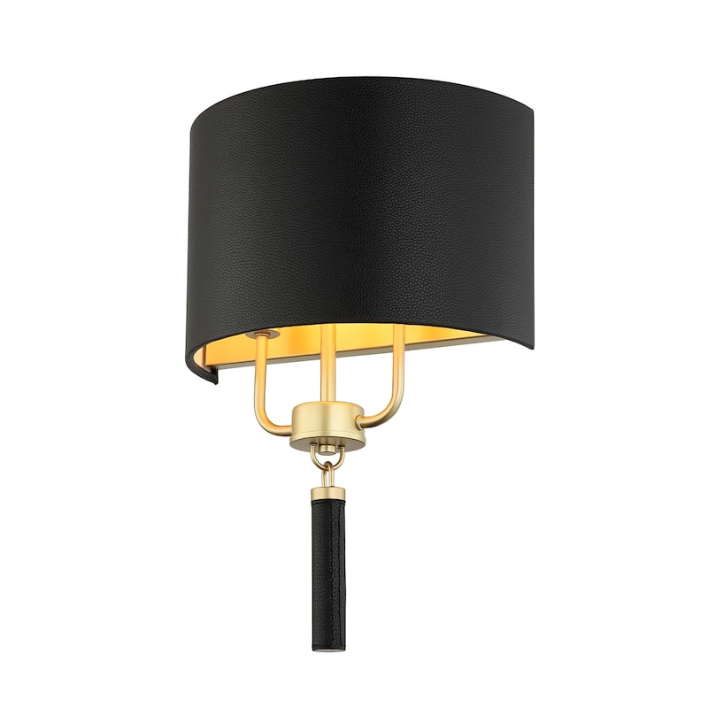 Varaluz Secret Agent 2-Light Wall Sconce - Painted Gold/Black Leather