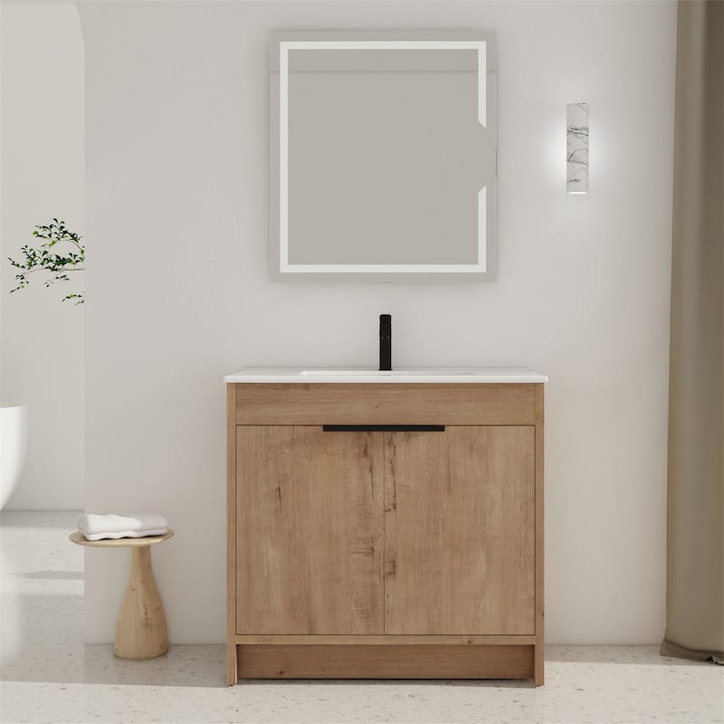 Freestanding Bathroom Vanity with White Ceramic Sink