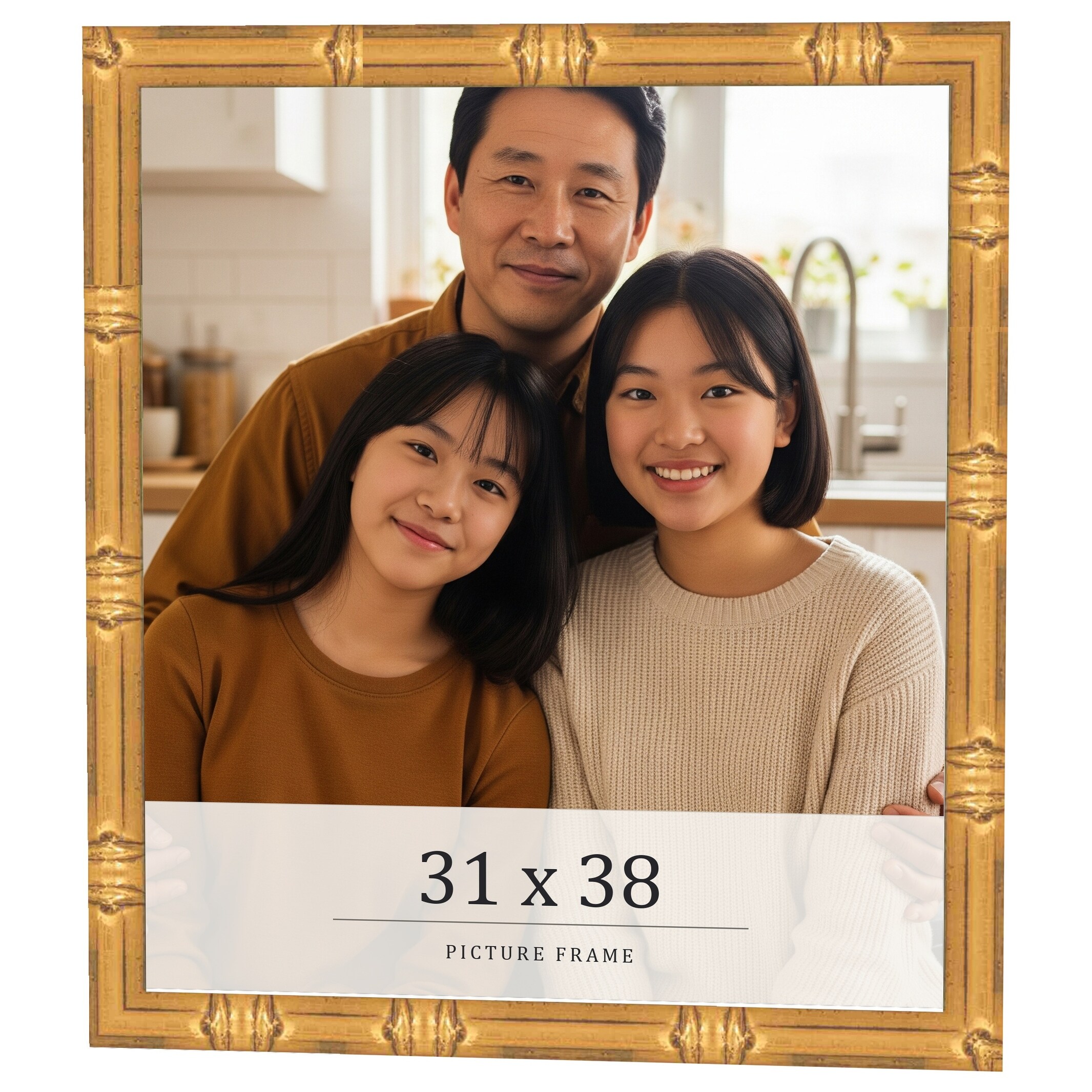 31x38 Frame Gold Bamboo Solid Wood Picture Frame | 1 Inch Moulding