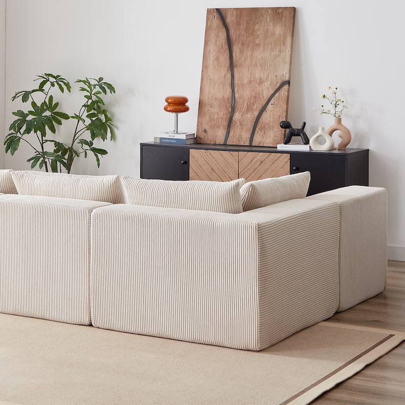 104" Corduroy Modular L-Shaped Sectional Sofa with 4-Piece Free Combination, Foam-Filled Cushions