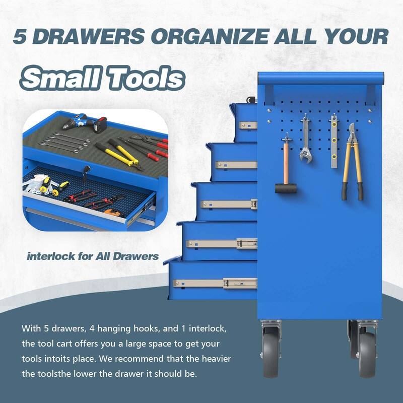 5-Drawer Heavy Duty Rolling Tool Chest Tool Storage Box - N/A