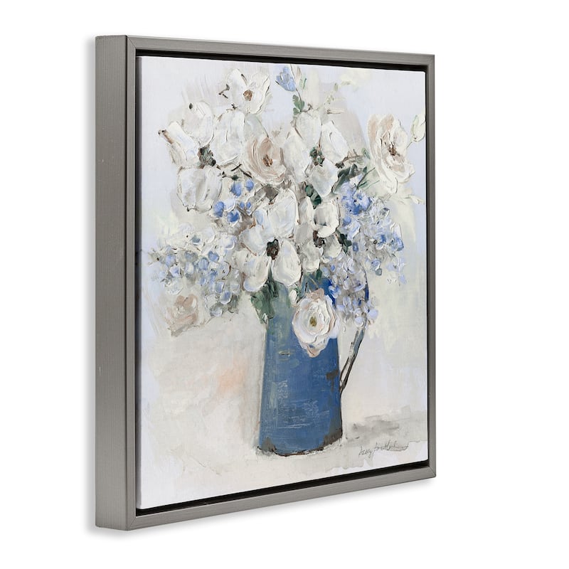 Stupell Bouquet in Blue Country Vase Framed Floater Canvas Wall Art Design By Sally Swatland