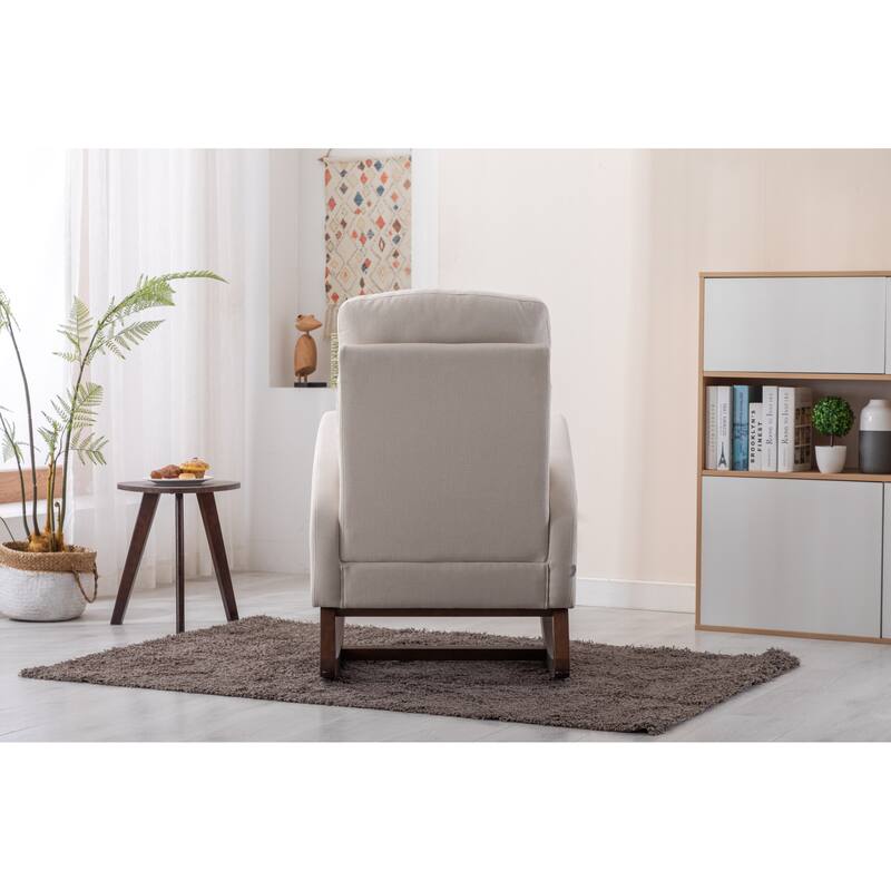 Beige High Back Rocking Chair Nursery Chair Comfortable Rocker Fabric Padded Seat