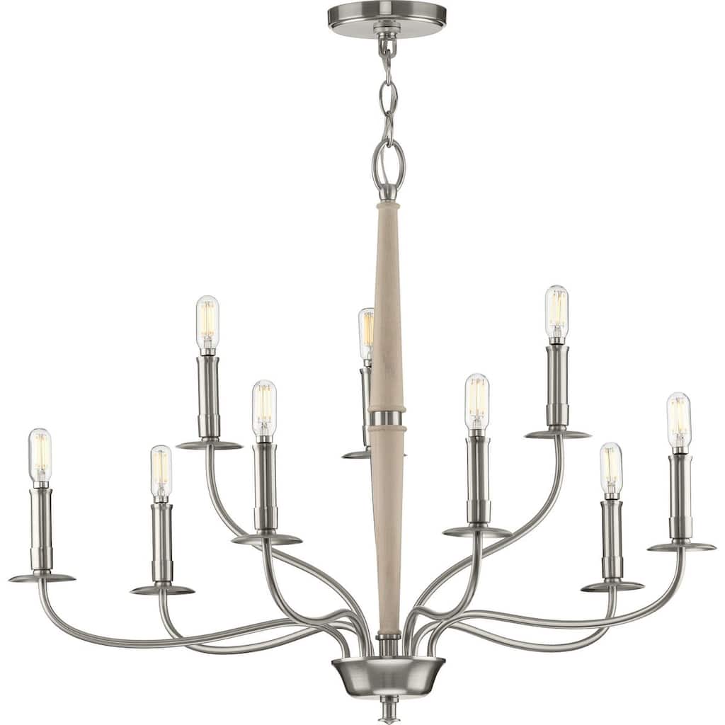 Durrell Collection 9-Light Brushed Nickel Coastal Chandelier Light - 20.000" x 36.000" x 12.500"