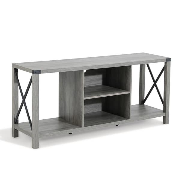 Industrial Style Wooden TV Console Table with Open Storage Shelves