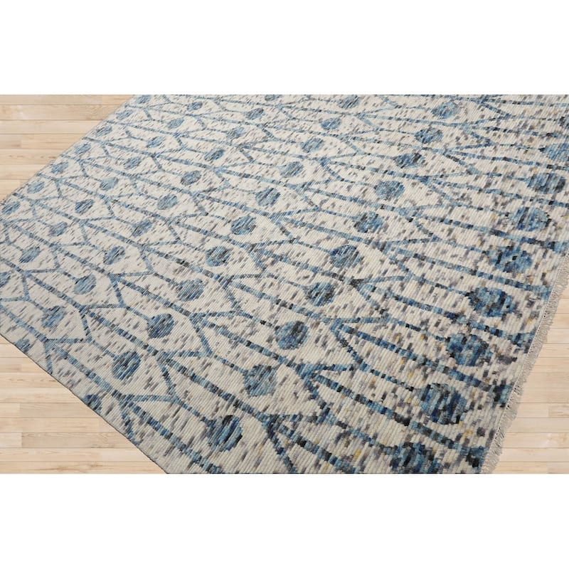 Hand Knotted Off White, Gray Oushak Wool Modern Oriental Area Rug - 8' 3'' x 10' 3''