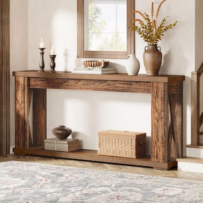 63 Inches Console Table, 2 Tiers Farmhouse Entryway Entry Table