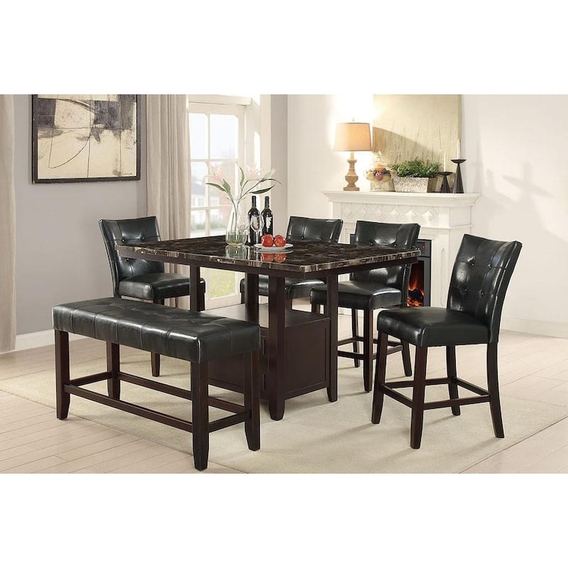 Counter Height 1pc Bench Dining Room Black Faux Leather Cushion Tufted Seat Wooden Base Comfort Seat Kitchen Dining