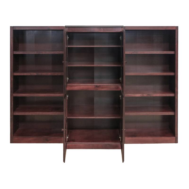 Concepts in Wood 15 Shelf Bookcase Wall with Doors, 72 inch Tall