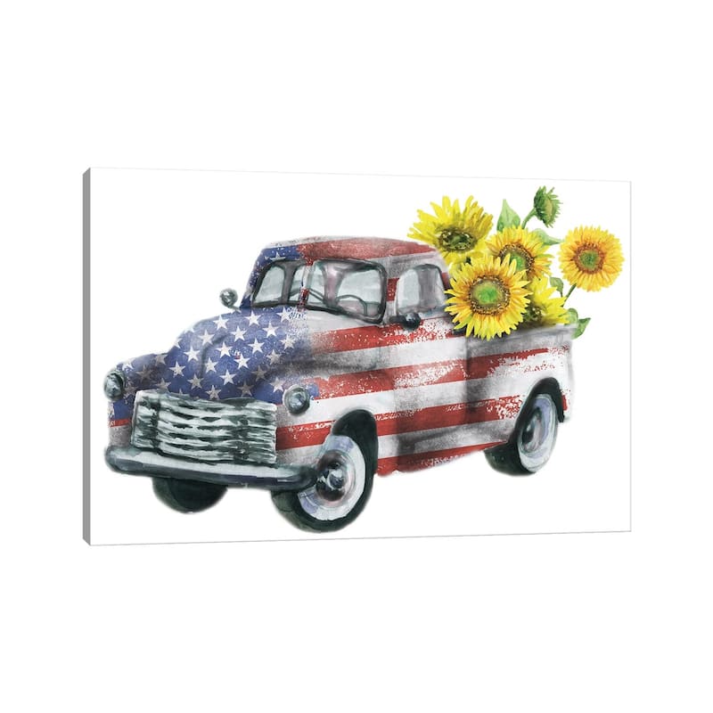 iCanvas "4Th Of July Truck With Sunflowers" by Ephrazy Graphics Canvas Print