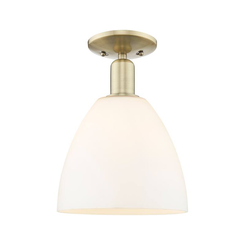 Innovations Lighting Endless Possibilities Arcadia - Bristol - 1 Light 9" Semi-Flush Mount - Antique Brass/Matte White