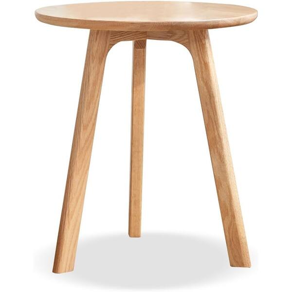 Solid Oak Round End Table for Living Room, Bedroom, Small Spaces, Easy ...