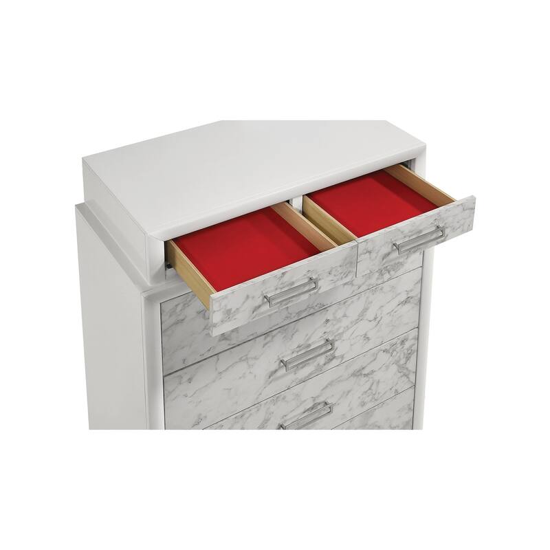 Soul Luxurious 4PC/5PC Bedroom Set - White Finish, Marble Accents, Built-in Lighting, USB-C & Bluetooth Speakers