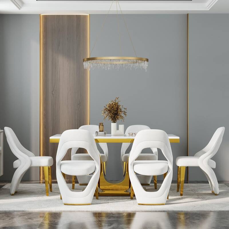 Velvet Dining Chairs with Open Back and Polished Metal Legs