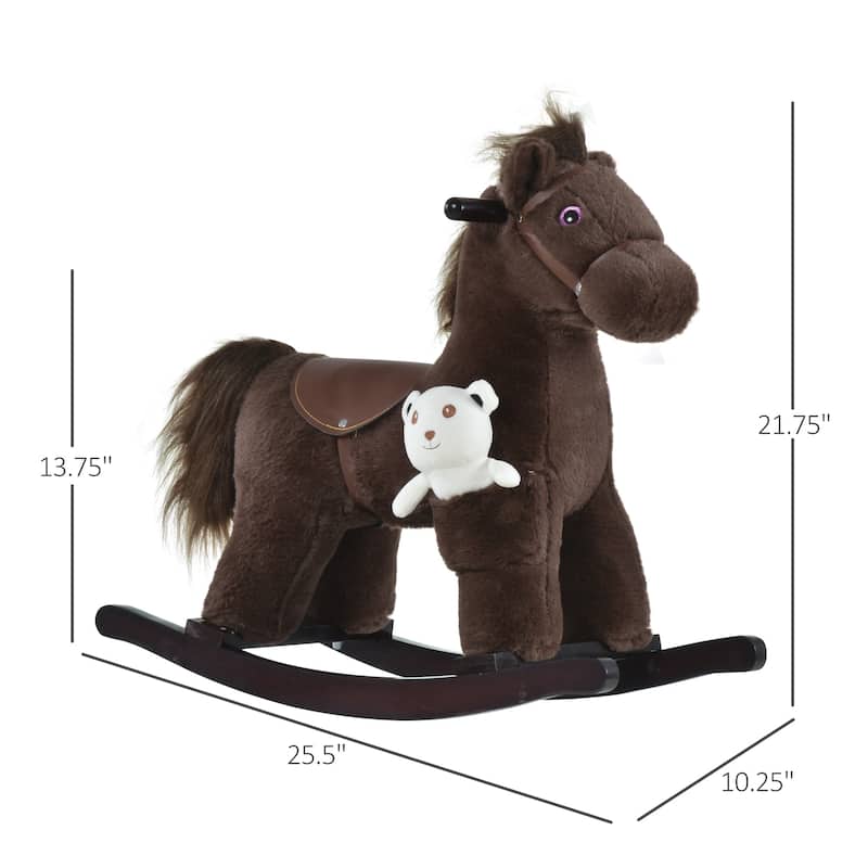 Plush Rocking Horse with Bonus Bear Toy and Sound for Toddlers Wooden Base - 25.5" L x 10.25" W x 21.75" H