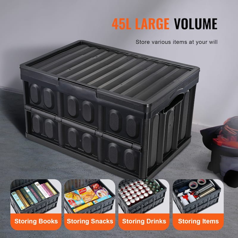 Collapsible Storage Bins with Lids, Folding Plastic Stackable Utility Crates with Handles, Large Heavy Duty Containers