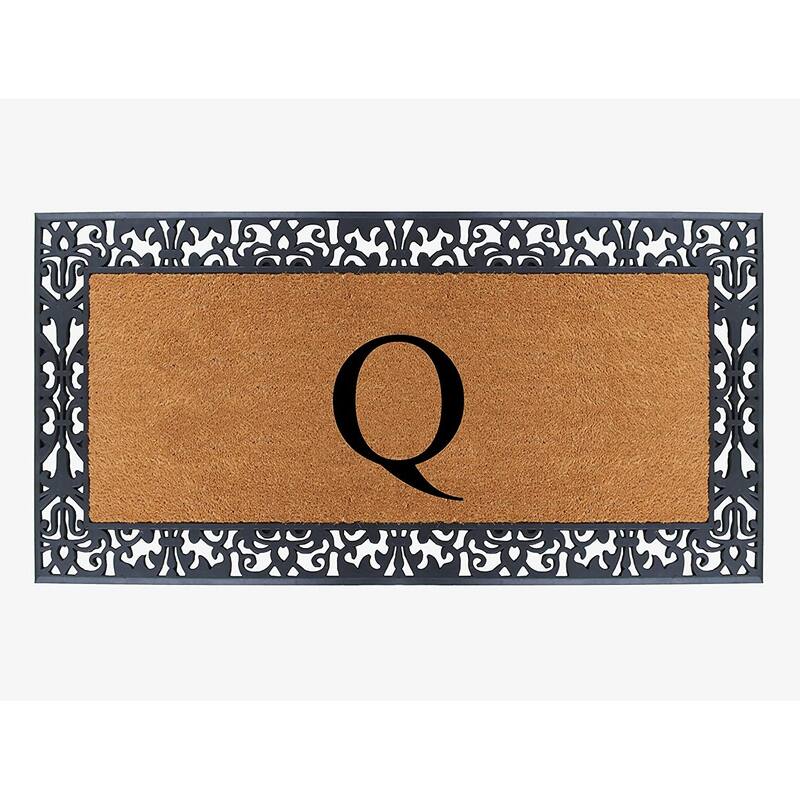 A1HC Rubber and Coir Paisley Border Heavy Duty Non-Slip Durable Double Door Monogrammed Doormat 30"X60", Black - Q   