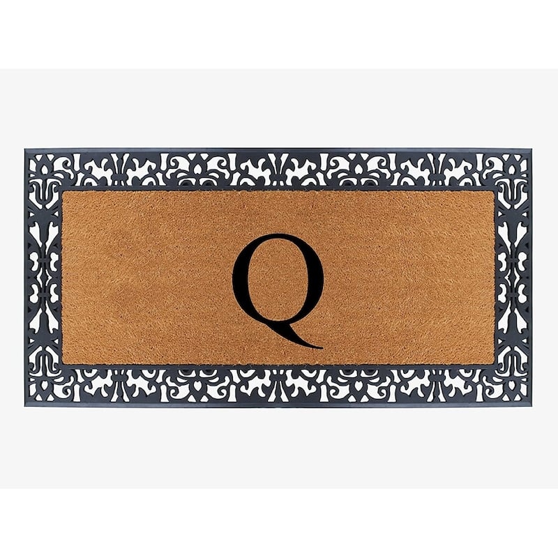 A1HC Rubber and Coir Paisley Border Heavy Duty Non-Slip Durable Double Door Monogrammed Doormat 30"X60" - Q