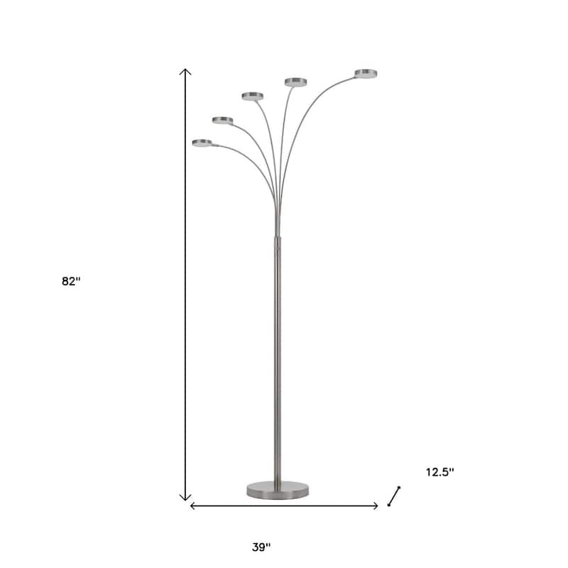 82" Five Light LED Arc Floor Lamp with Base and Curved Arm - 12.50” x 39” x 82”