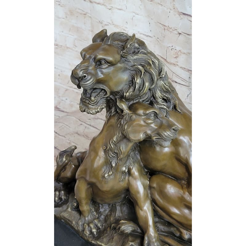 Male Female Imitative Lion Necking Romantic Love Bronze Statue Sculpture Figure On Marble Base