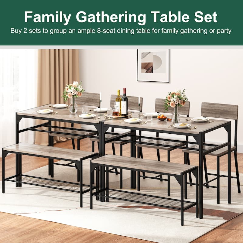 4-Piece Dining Set with Bench & Chairs - Space-Saving Table Set for Kitchen, Breakfast Nook