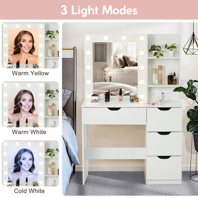 Makeup Vanity with Lights, Charging Station - Black