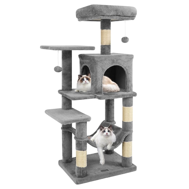 Costway 44” Tall Multi-level Cat Tree with Cushion Top Perch, - See Details - Light Gray