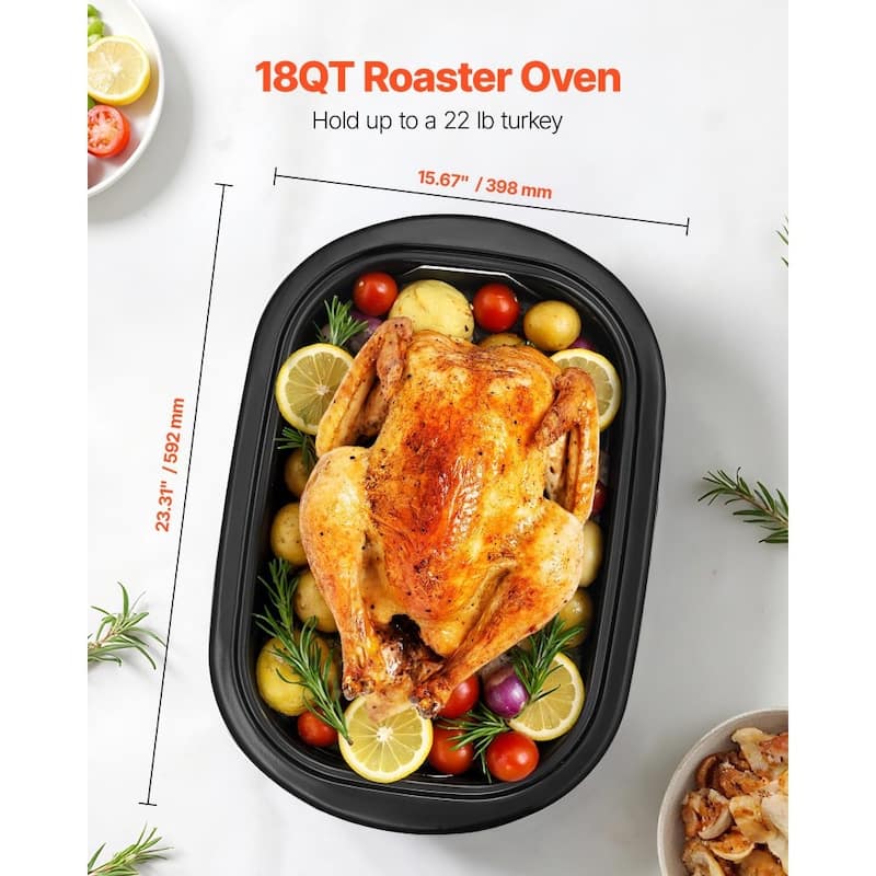 Black-Silver 18QT Electric Roaster Oven 1450W with Self-Basting Lid - 23.31 x 15.67 x 11.22 in.