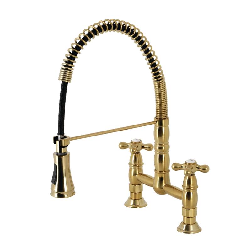 Kingston Brass Heritage 1.8 GPM Widespread Bridge Pull Down Kitchen - Brushed Brass