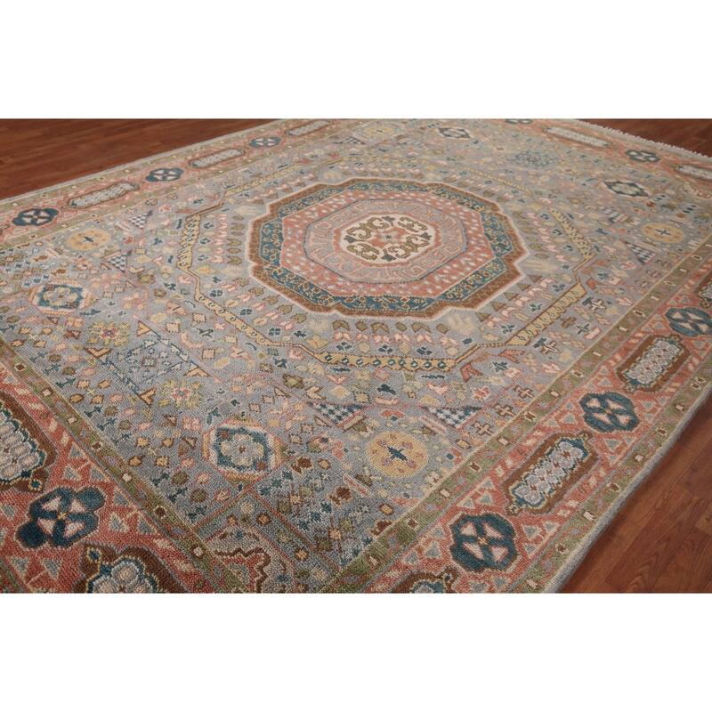 Gray Geometric Khotan Oriental Area Rug Hand-Knotted Wool Carpet - 8'9" x 12'3"