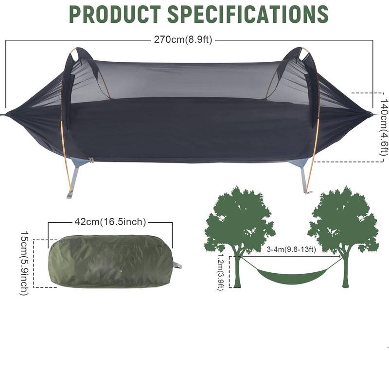 Camping Hammock Tent with Mosquito Net and Rain Fly Backpacking Bivvy