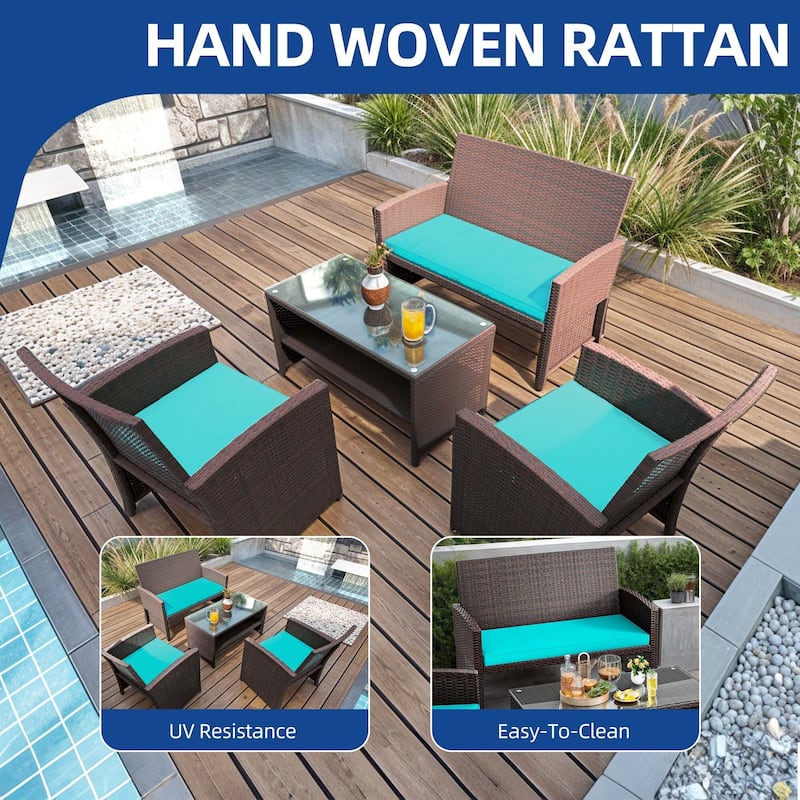 Moasis 4-Piece All Weather Rattan Conversation Loveseat for Backyard - 4 PCS