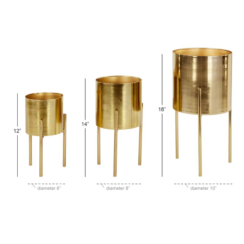 Metal Indoor Outdoor Planter with Removable Stand - Set of 3 Gold, Silver, Black, White, Teal, Yellow - Roche River Decor