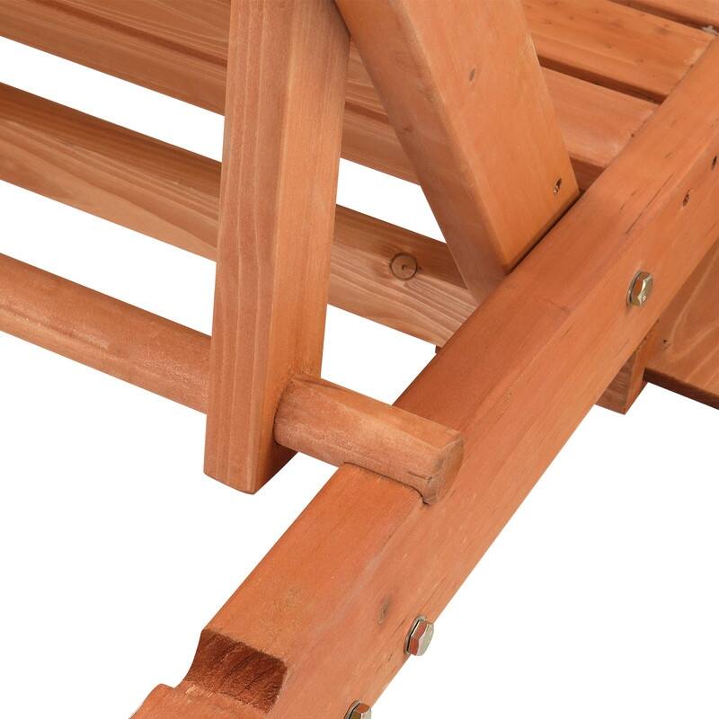 Outdoor Single Solid Wood Chaise Lounge with Wheels