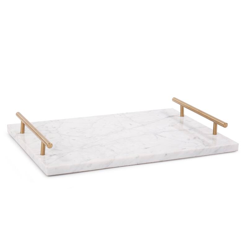 Allan Andrews White Marble Tray with Brushed Brass Handles