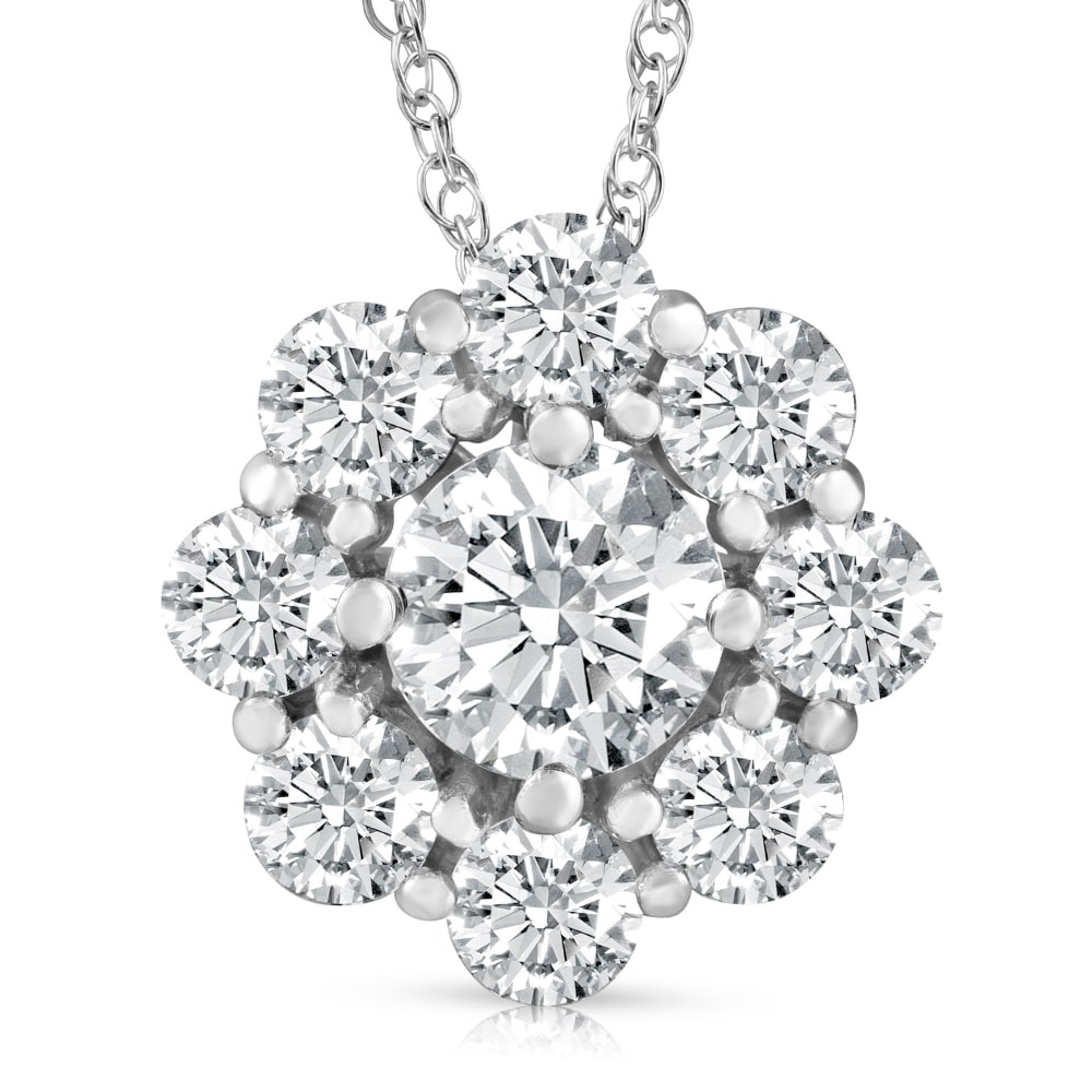 Bliss Diamond 2 1/2 Ct Round Cut Diamond Halo Pendant White Gold 18" Necklace Lab Grown