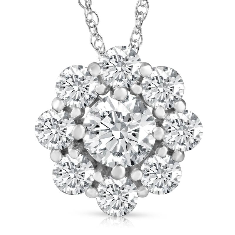 Bliss Diamond VS 3 Ct Diamond & Moissanite Halo Pendant White Gold 18" Lab Grown Necklace - White - 18 Inch