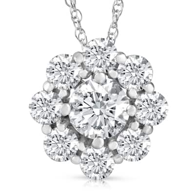 VS 3 Ct Diamond & Moissanite Halo Pendant White Gold 18" Lab Grown Necklace