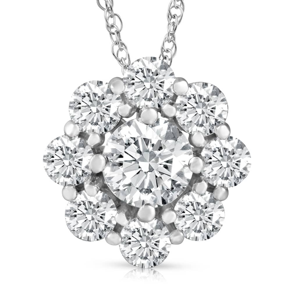 VS 3 Ct Diamond & Moissanite Halo Pendant White Gold 18" Lab Grown Necklace