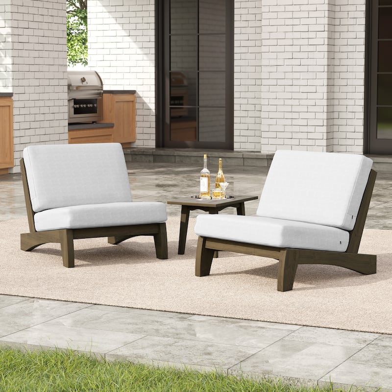 3-piece Outdoor Patio Teak Wood Club Chairs with Side Table - Beige-NaturalFrame