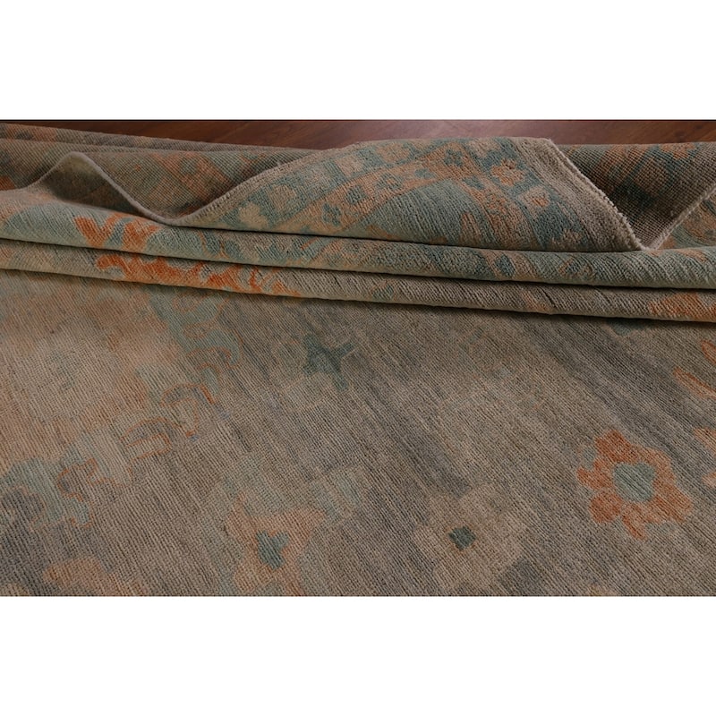 Multi-Color Oushak Area Rug Hand-Knotted Turkish Wool Carpet - 9'9" x 13'2"