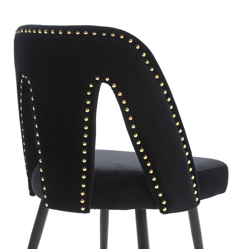 Contemporary Velvet Upholstered Dining Chair with Nailheads and Gold