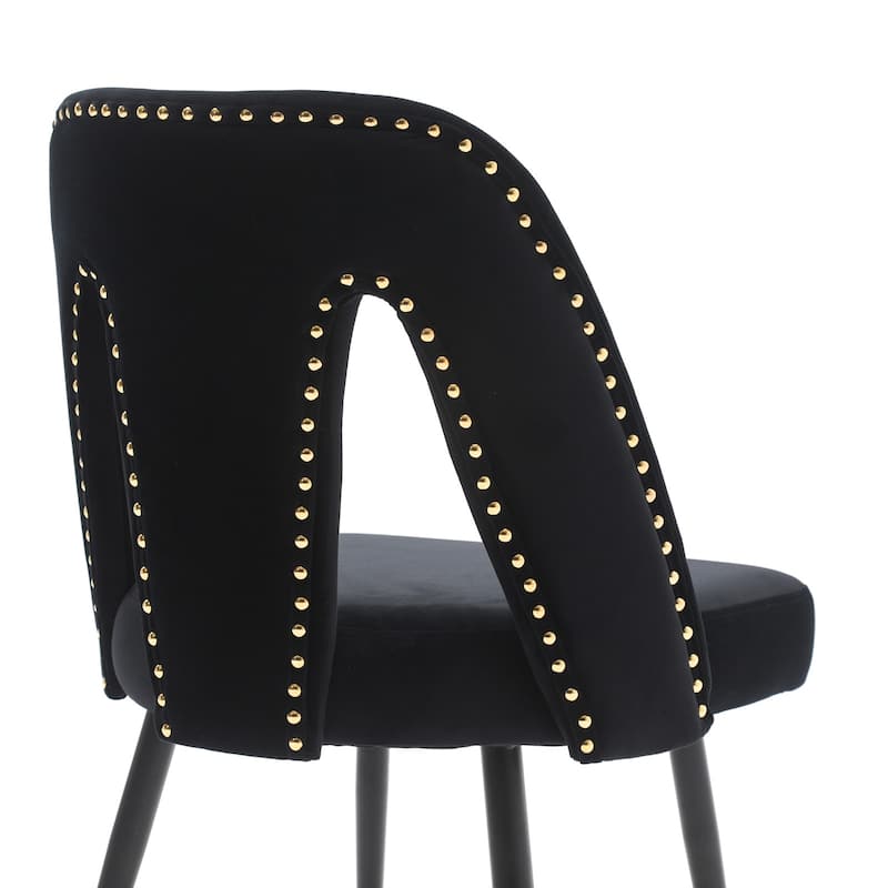 Set of 2 Modern & Contemporary Upholstered Dining Chairs with Nailheads and Metal Legs