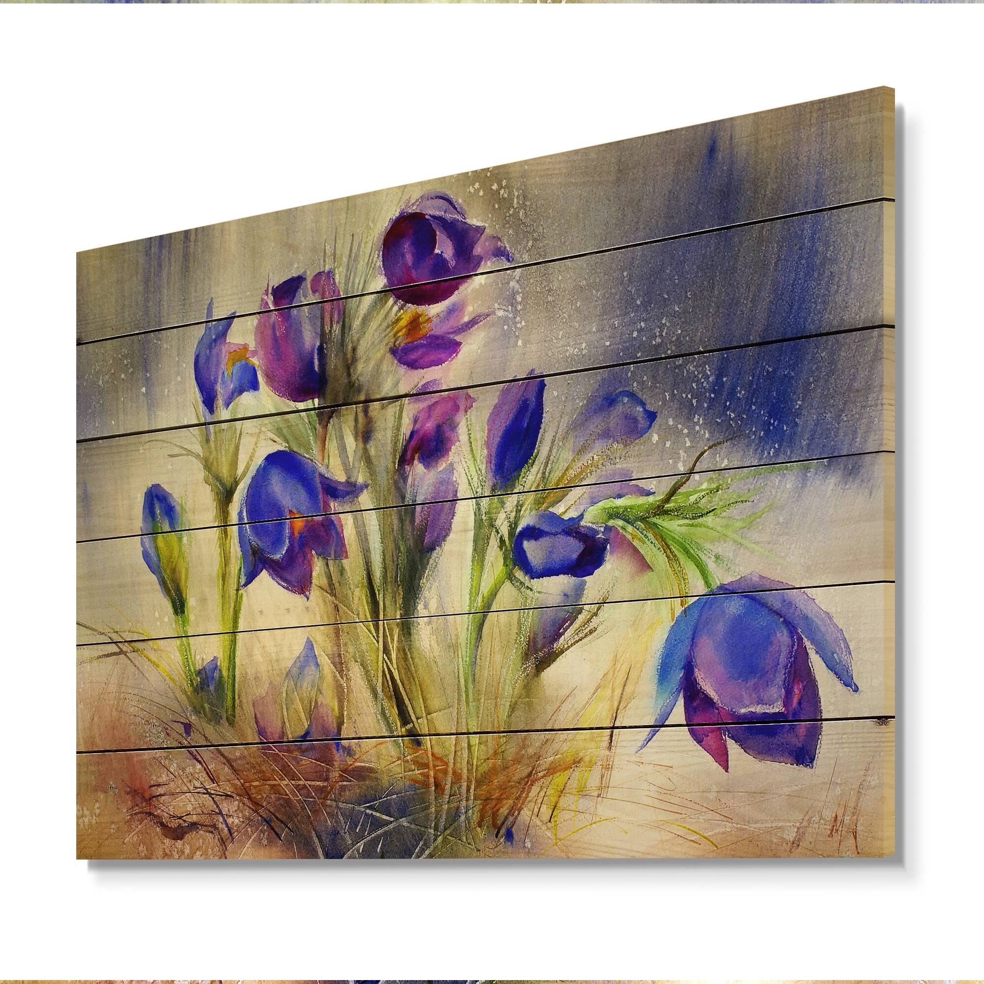 Designart 'Beautiful Blue Spring Flowers' Traditional Wood Wall Art ...