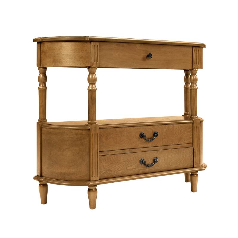 Anmytek 43 Inch Retro Curved Wood Console Table Solid Wood Legs 3 Drawers Storage Shelf Entryway Sofa Table